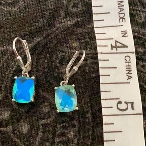 Stunning peacock quartz cushion cut lever back sterling silver stamped earrings